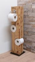 WC-Rollenständer aus einem Altholzbalken mit WC-Rollenhalter