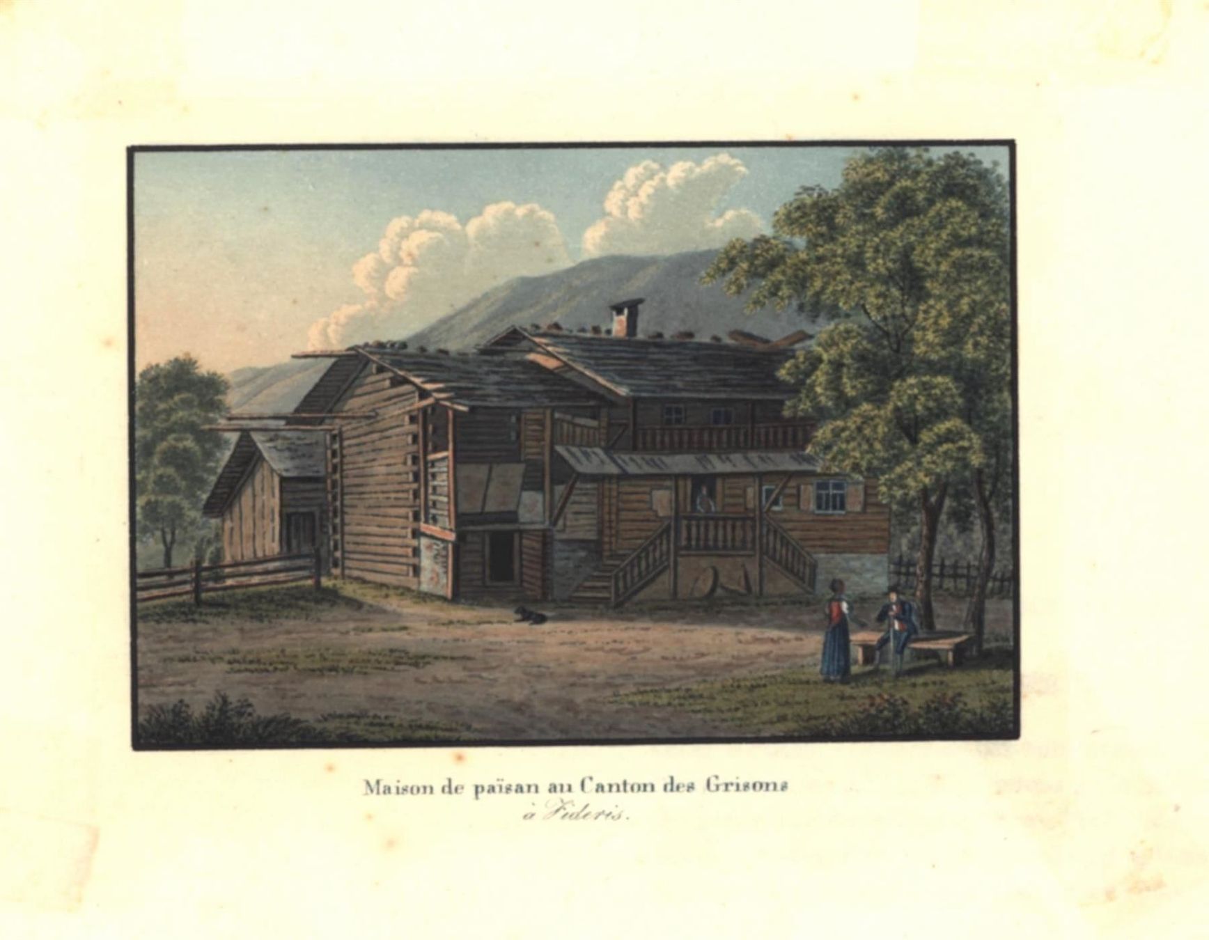Incisioni: Fideris Bauernhaus Aquatinta 1830 – Usato da Rafz venduto da Helvet32