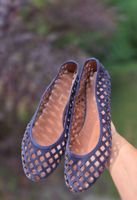 LA CARCONNE BALLERINAS SCHUHE 40 BLAU LEDER CUT OUTS TOP