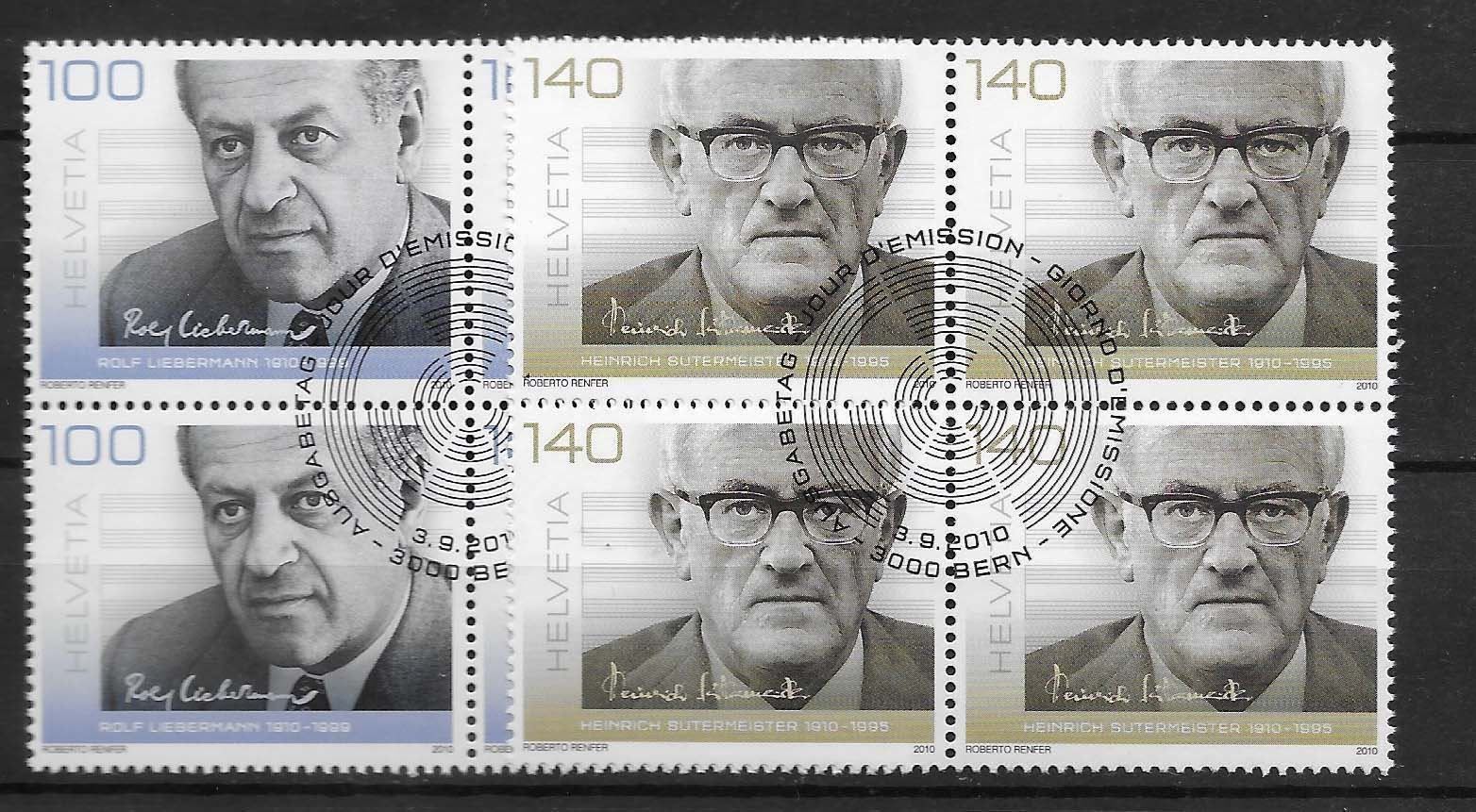 Tutti i francobolli: B1368 - Compositeurs CH bloc4 1er j. – Usato da Trélex venduto da Phil_Albert
