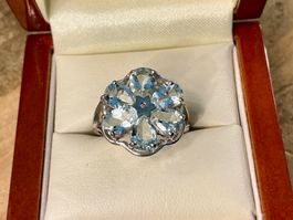 VINTAGE RING STERLING 925, AQUAMARINE, GR.54