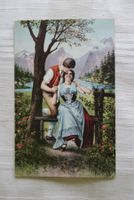 Appenzeller Sennenpaar, Trachten, See, 1911, Baum, Berge