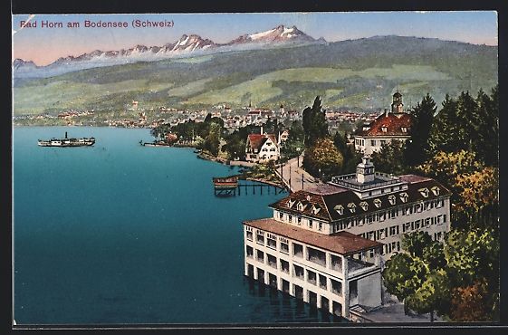 Cartoline postali: Bad Horn am Bodensee, Totalansicht mit U – Usato da Berlin venduto da bartko-reher