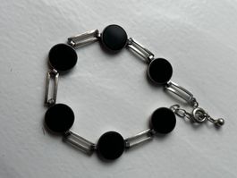 Silber Armband Onyx Cabochon, Vintage