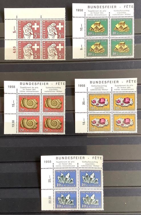 Alle Briefmarken: 1958 / Pro Patria Viererblock ** mit Eckrand – Neu (gemäss Beschreibung) aus Liestal von Pep3