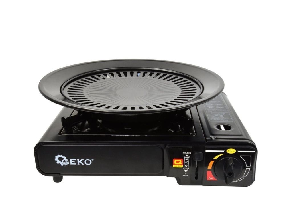 Loobiiny Camping Gasherd Mit Grillplatte - Tischgrill Mit Piezozündung Und Fettauffangschale Blau