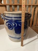 Steingut Topf blau bemalt 30 cm hoch guter Zustand