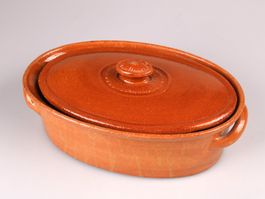 Klassischer Römertopf oval, Vintage Tonbräter aus Keramik