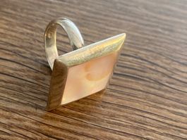 RING/FINGERING Silber/Rosenquarz eingefaßt eckig / Unikat