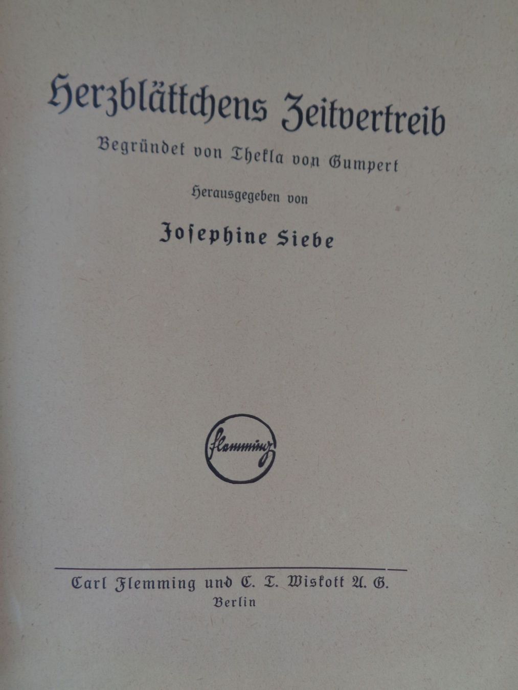 Livres: Herzblättchens Zeitvertreib - 1923 – D'occasion à Chur par omonia 1