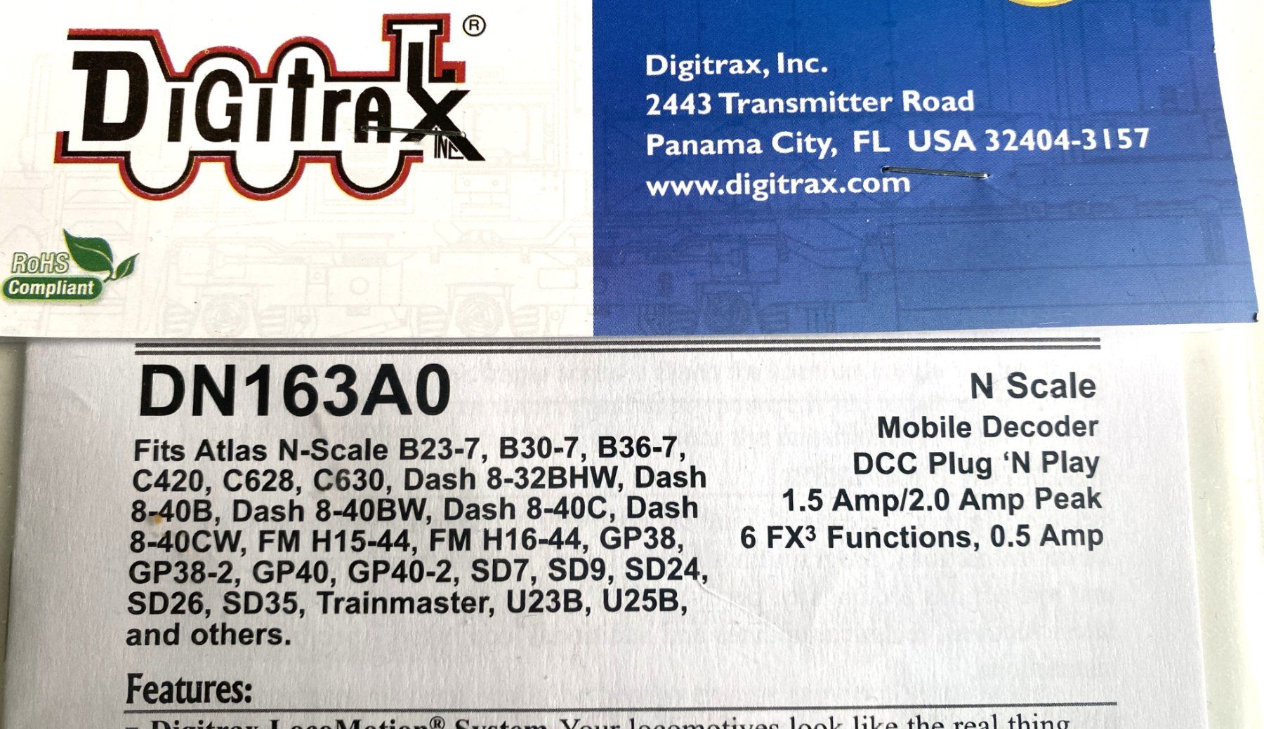 DIGITRAX Mobile Decoder DN163A0 1.5 Amp Decoder Spur N (Neu (gemäss ...
