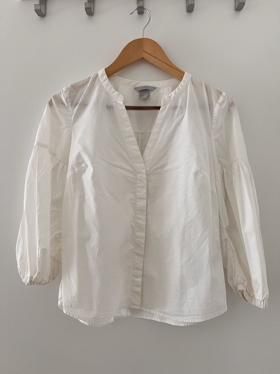 Top: Elegant Blouse - White - Balloon Sleeves - Size 34 – Usato da Obbürgen venduto da szu_vtz9