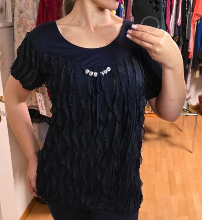 Elegantes Damen Top Gr. 42 Viskose schwarz/dunkelblau💎