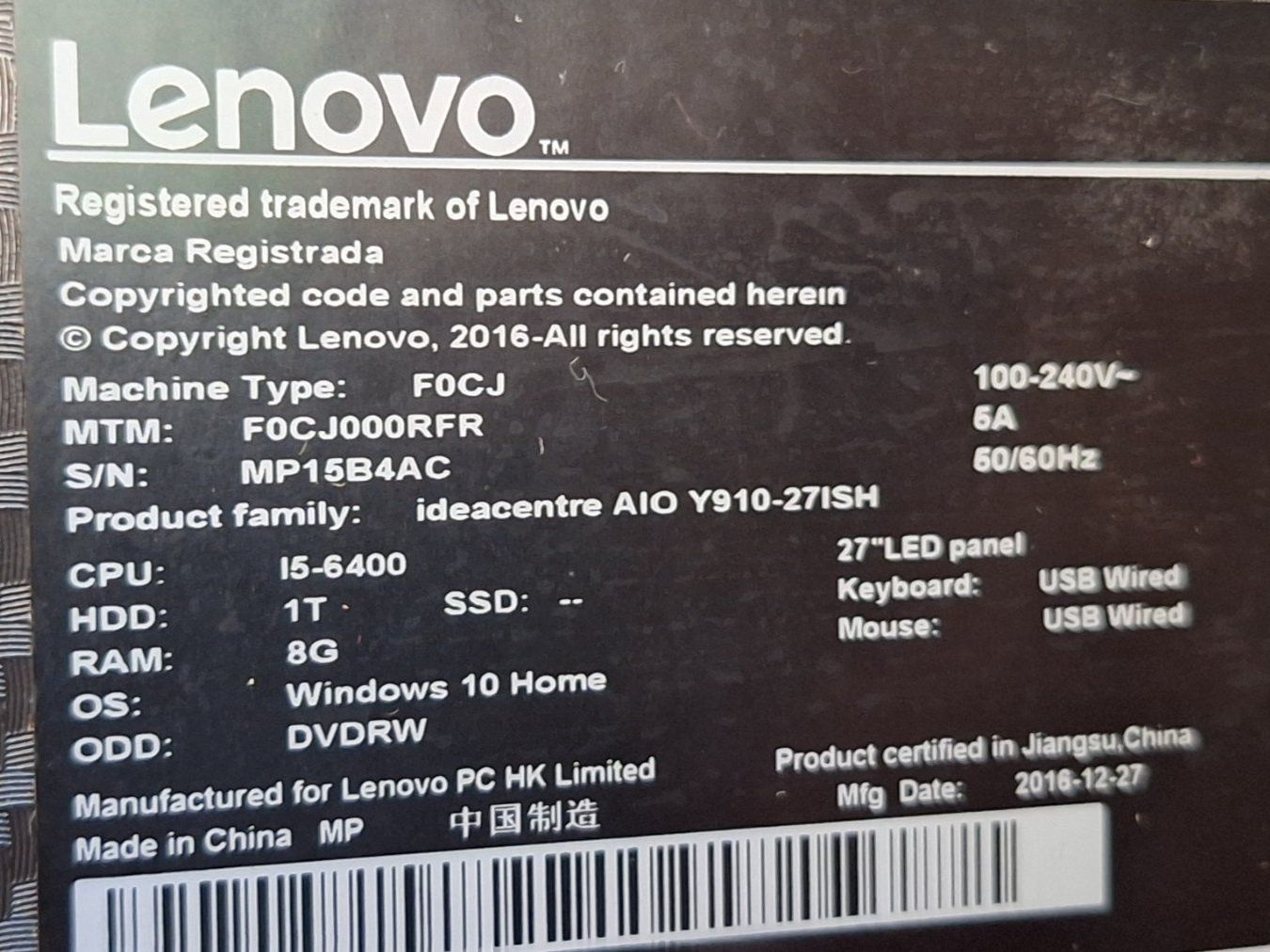 Lenovo PC: Lenovo all-in-one PC - Y910 SSD - 2 TByte HDD - 32 GByte RAM – Usato da Fällanden venduto da Ricardo-Vic 1