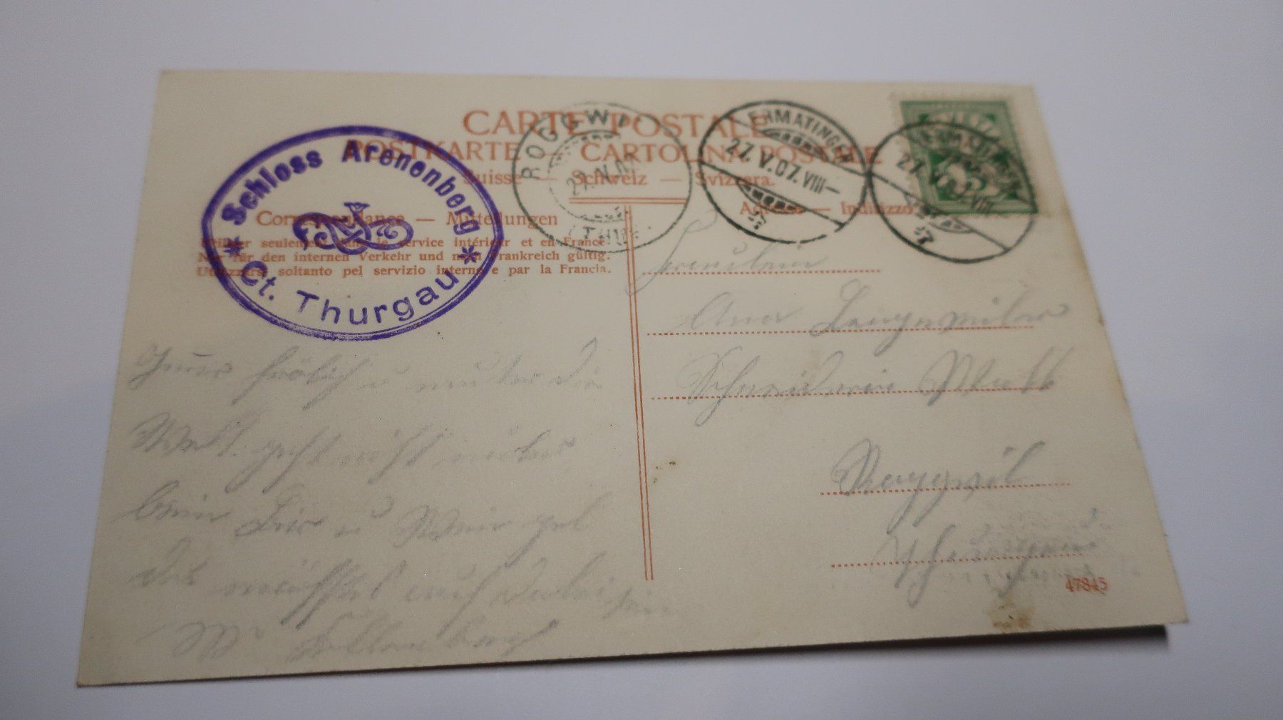 Cartoline postali: Arenenberg mit Reichenau  1907 – Usato da Cormoret venduto da Pascalll2001 3