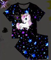Pyjama-Set-Einhorn-Nachtleuchtend-Gr:110cm-4-5 Jahre