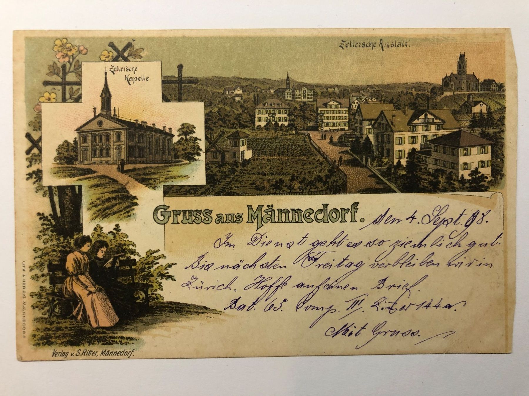 Ansichtskarten: AK Gruss aus Männedorf Litho 1898 – Gebraucht aus Nunningen von anclaudia