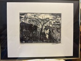 MEYLAN E. Litho scène champêtre 