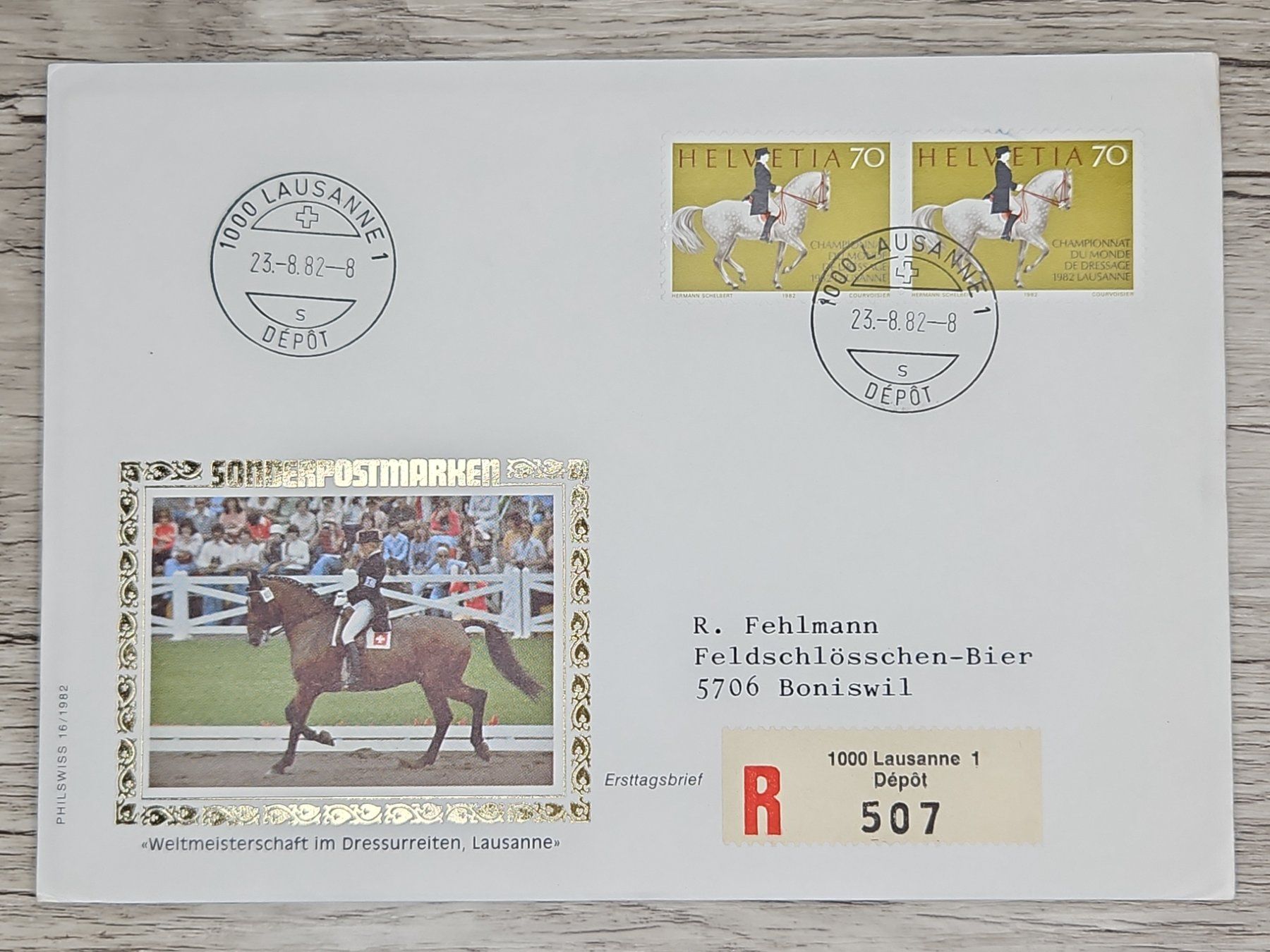 Tutti i francobolli: CL01 Enveloppe + Timbre Suisse 1982 – Usato da Cousset venduto da Patrick_Collections
