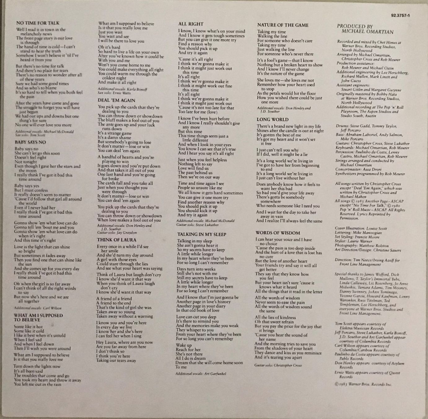 Dischi in vinile: CRISTOPHER CROSS - ANOTHER PAGE - 33 Tours – Usato da Bussigny venduto da vinyl-pas-cher 5