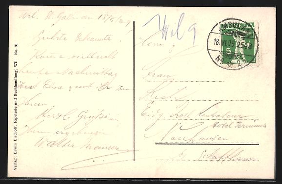 Cartoline postali: AK Wil, Ortsansicht über Bäume, 1909 – Usato da Berlin venduto da bartko-reher 1