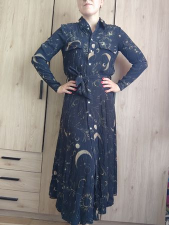 Massimo Dutti Celestial Print Midi Shirt Dress S/36