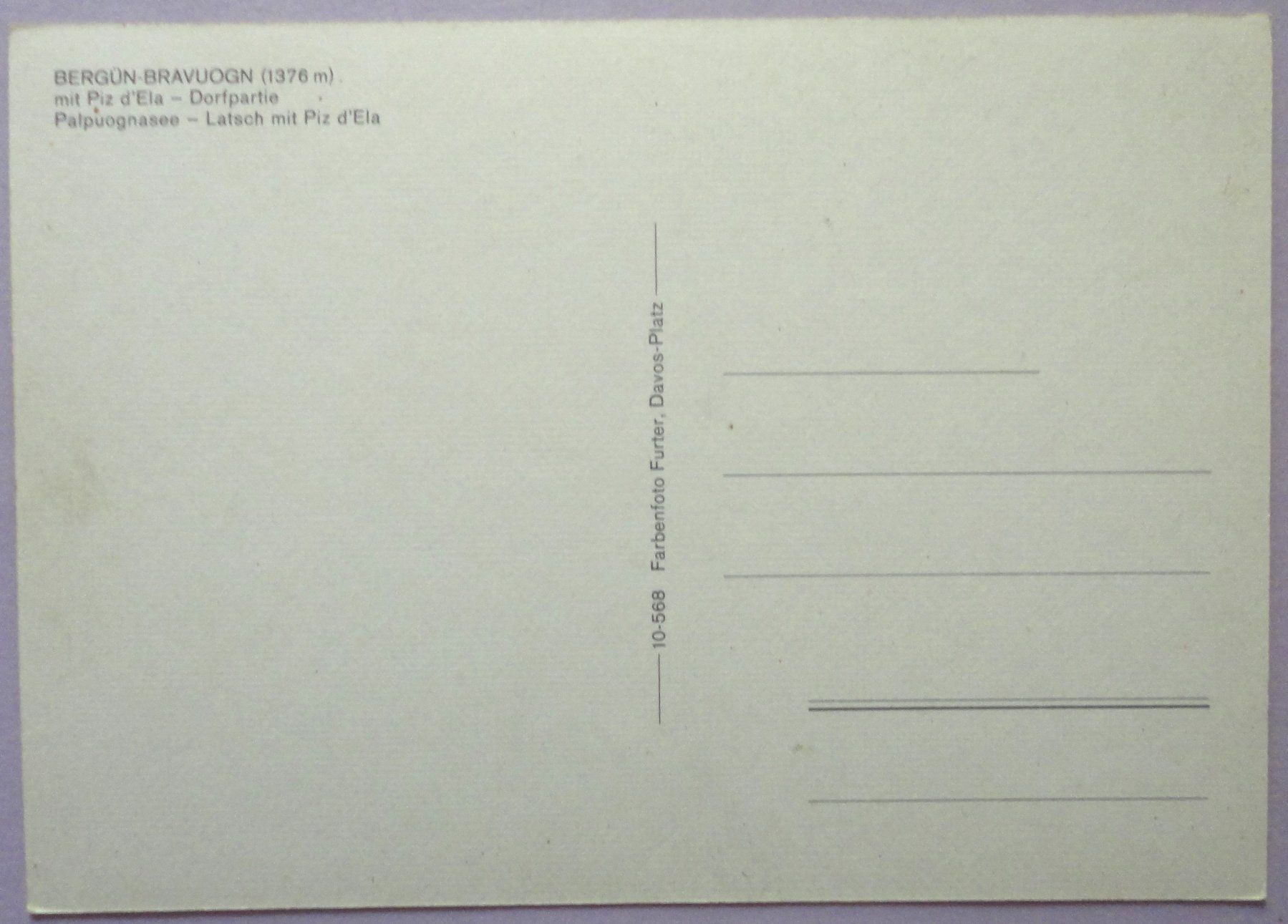Cartoline postali: Bergün-Bravuogn 1376 m – Usato da Fétigny venduto da Billy2miny 1
