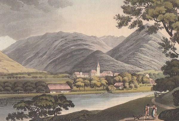 Incisioni: INTERLAKEN, ALTKOLORIERTE AQUATINTA 1821 – Antico da Grüningen venduto da Kartensammler