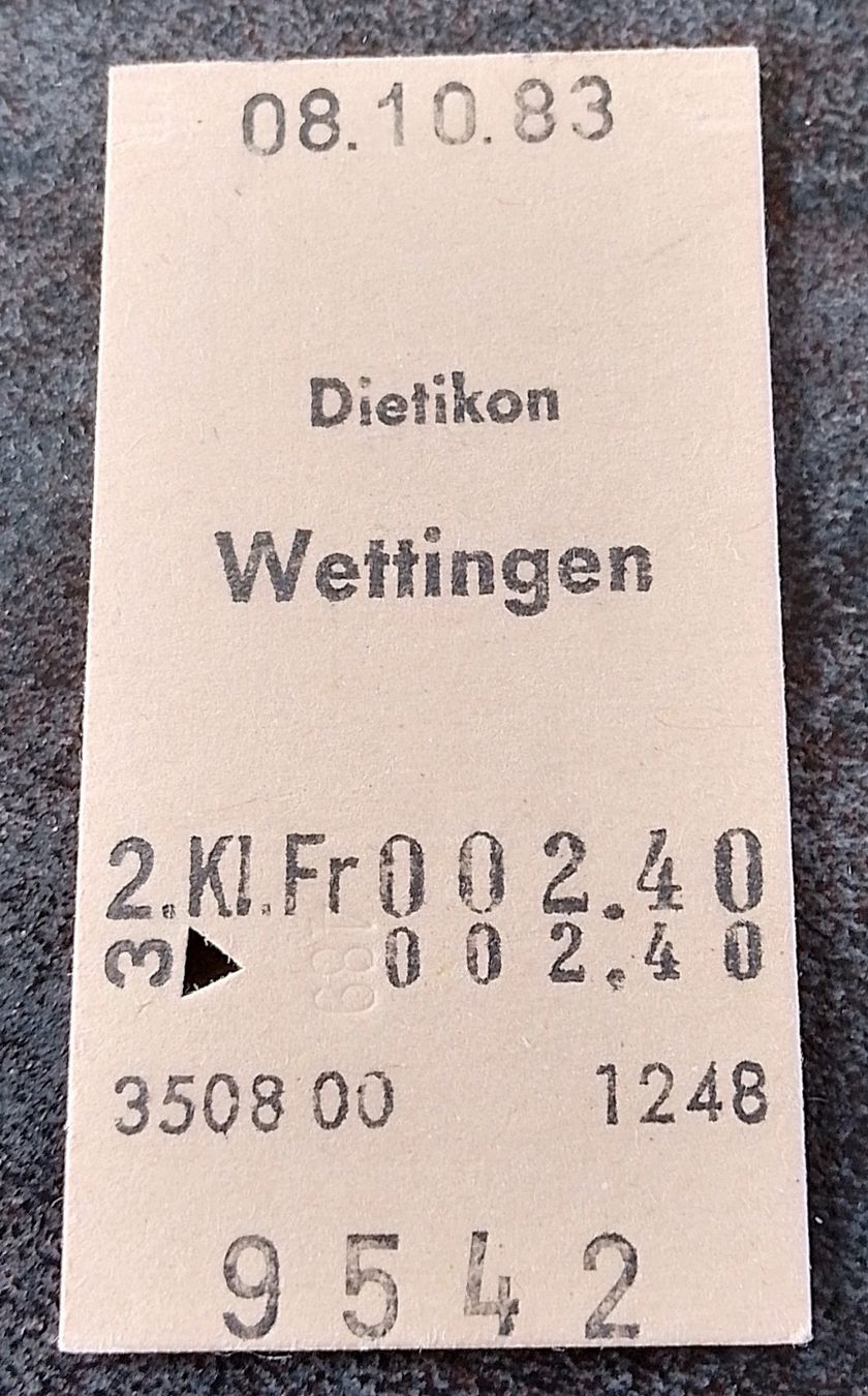 Biglietti: Billette Schweiz Dietikon Wettingen 2. Kl. 1248 – Usato da Wohlen AG venduto da salamanderspielwaren