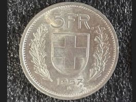 5 Fr. 1967vorz.+, mit schönem Stempelglanz!