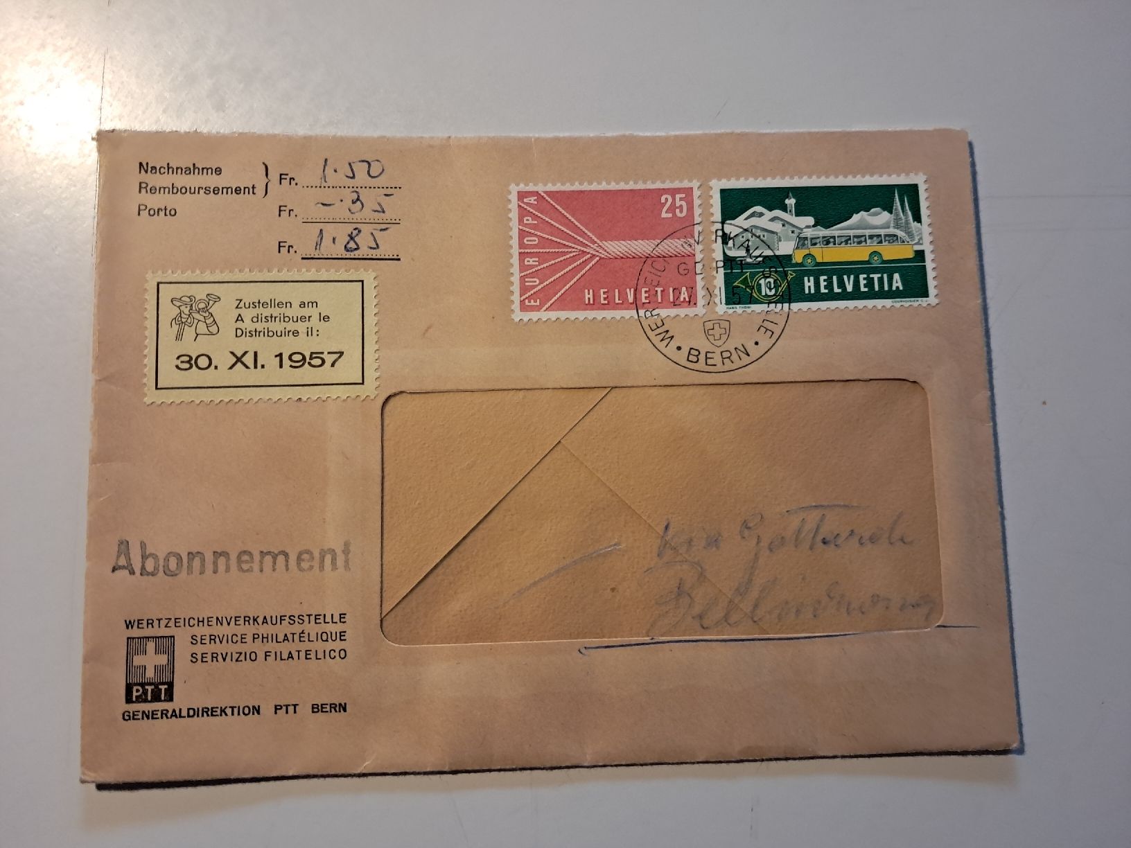 Couverts & Versandtaschen: servizio filatelico a Berna – Gebraucht aus Gorduno von ema_7yhp