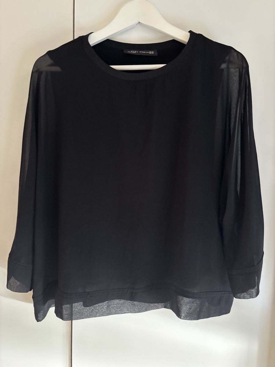 Zara Camicette: Schwarze Zara Bluse mit transparenten Ärmeln, S-M – Nuovo (secondo la descrizione) da Allenwinden venduto da clamel 1