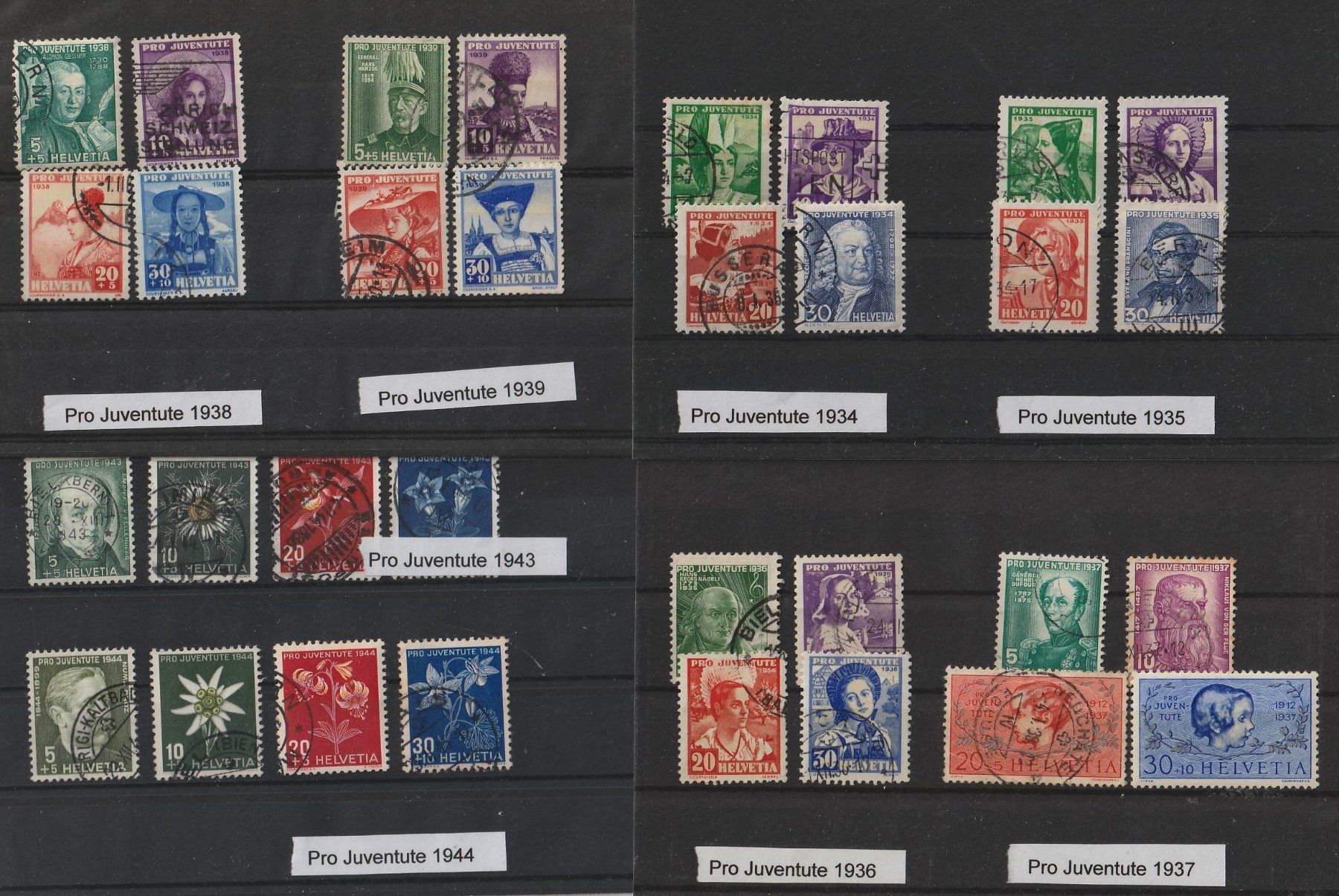 Tutti i francobolli: Pro Juventute 1934-1939, je gest. – Usato da Jegenstorf venduto da Wintersport