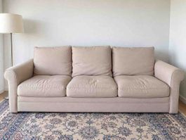 Dreisitzer Sofa beige Stoffbezug akzeptabler Zustand