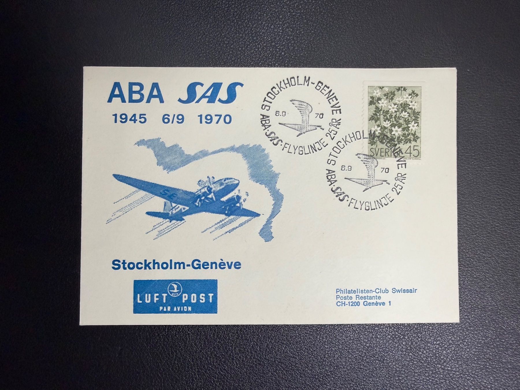 Tutti i francobolli: SAS Erstflugbrief Stockholm-Genf 1970 – Usato da oberrüti venduto da jeanmei