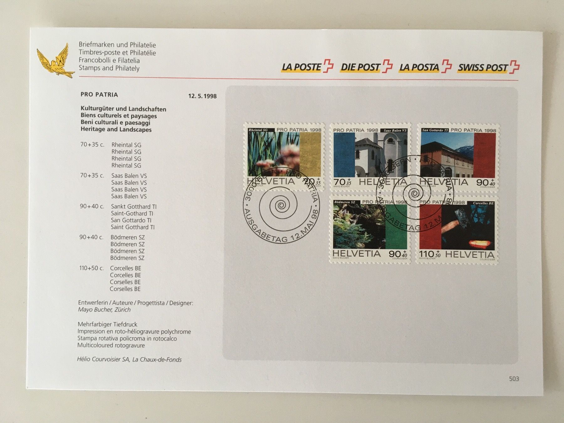 Tutti i francobolli: PRO PATRIA 1998 Sammelblatt – Nuovo (secondo la descrizione) da zürich venduto da Cf8000