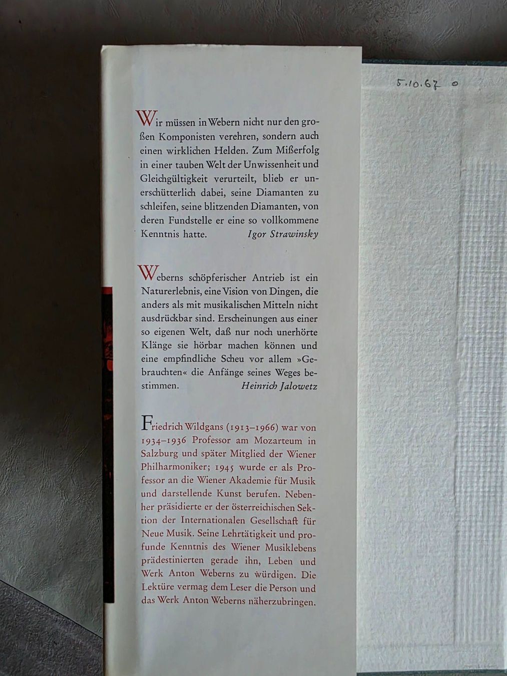 Bücher: Anton Webern - Friedrich Wildgans - 1967 1. Auflage – Gebraucht aus Walterswil BE von Lonitti 6