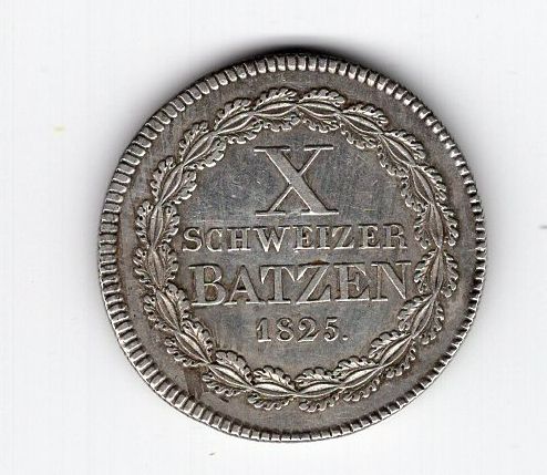 Tutti le monete: (1753) GR, 10 Batz 1825, vz+ – Usato da Rüthi (Rheintal) venduto da erdnuessli1 1