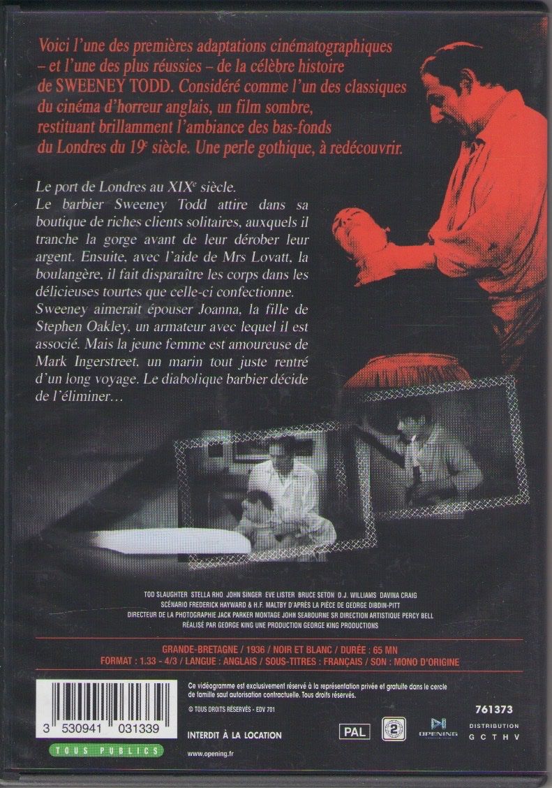 Tutti i DVDs: SWEENEY TODD (version 1936) - TOD SLAUGHTER - GEORGE KING – Usato da Lausanne venduto da sbar224 1