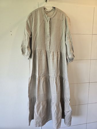 Feinleinen-Maxikleid, Grösse: 42, beige