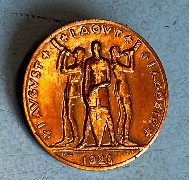 Swiss Placchette & Badge: 1 . Augustabzeichen 1928 – Usato da Obernau venduto da Wgnom