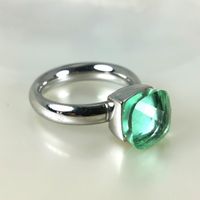 Bague acier "Qudo" pierre synth.- Vert - T.52