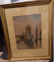 jolie aquarelle scène de port breton signée