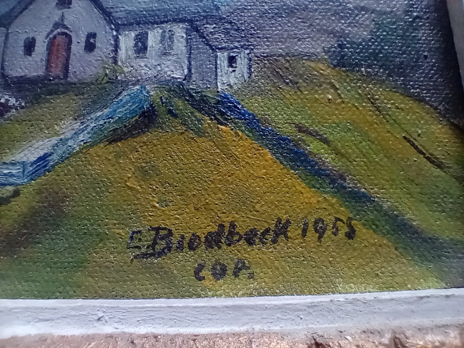 Dipinti: Öl Gemälde "Berglandschaft mit Kirche" E.Brodbeck Cop.1955 – Usato da Oberdorf BL venduto da Barocki888 2