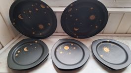 8xRheinfelder Keramik Teller-Set, Himmelskörper schwarz-gold