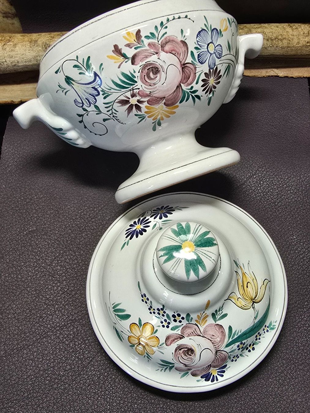 Schalen: Blumen-Suppenterrine, Vintage Keramik, Handbemalt – Gebraucht aus Walkringen von Vanuca 1