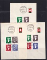 3 x Feuillet PTT - Landes Ausstellung 1939 ZH - F + I + D