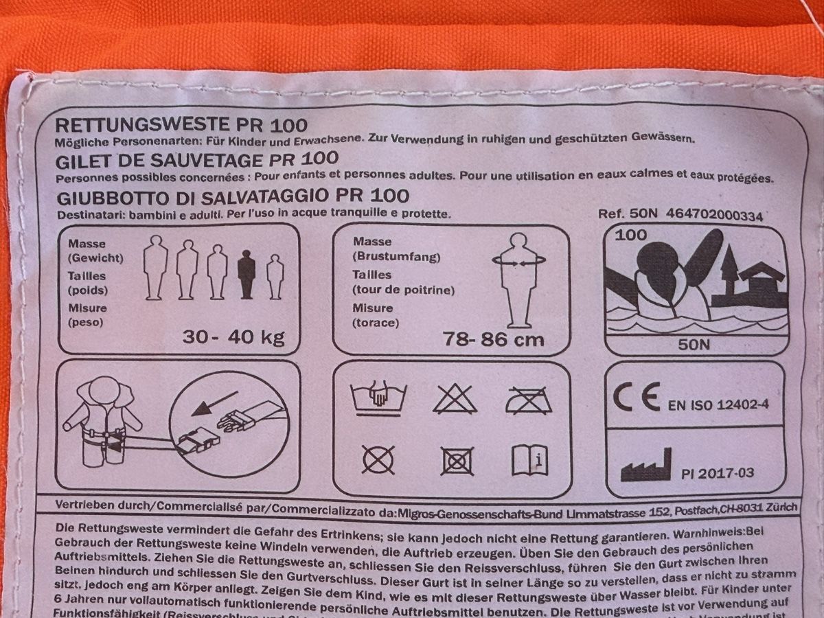 Giubbotti di salvataggio: RETTUNGSWESTE PR 100, 30-40kg – Nuovo (secondo la descrizione) da Affoltern am Albis venduto da MichalW 1