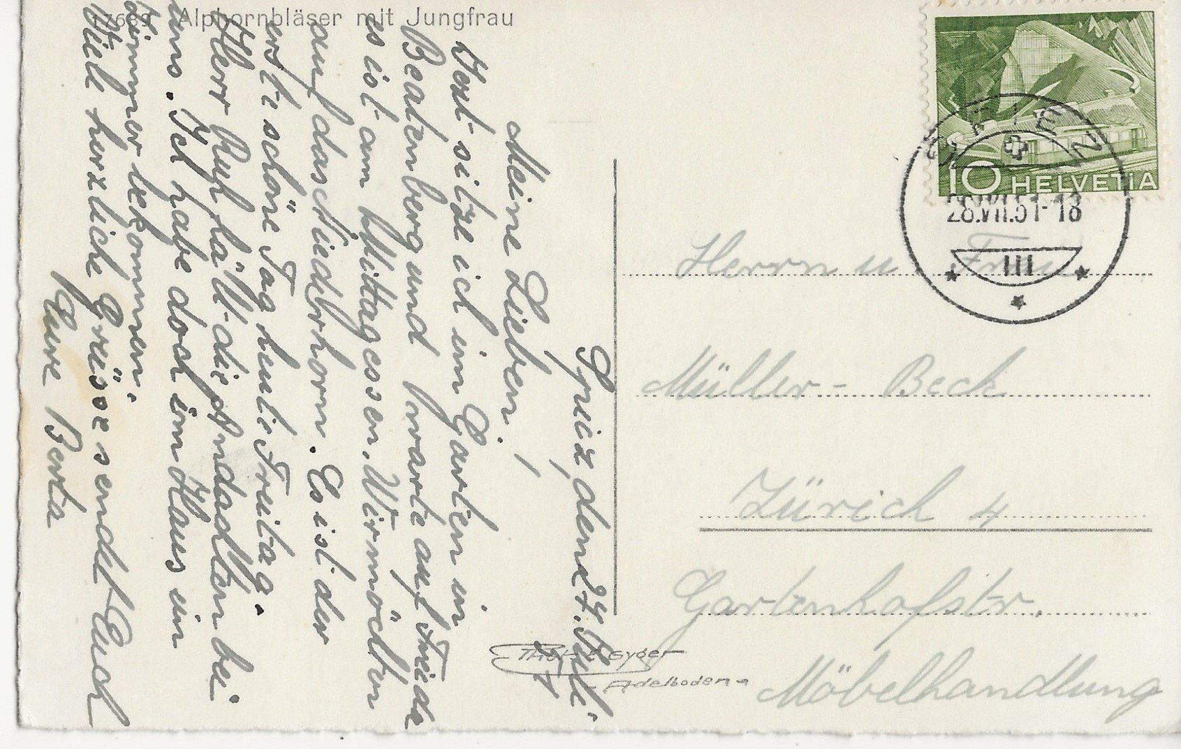 Cartoline postali: E. Gyger, Alphorn, Brauchtum, Jungfrau – Usato da Frauenfeld venduto da Merk52 1