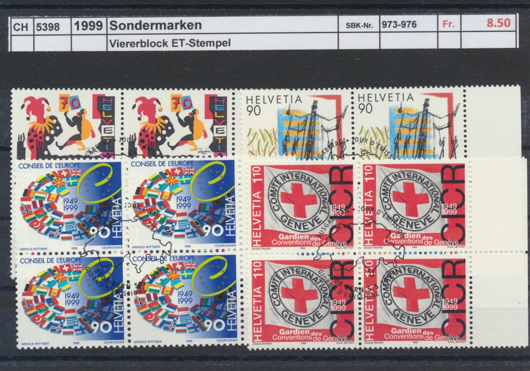 Tutti i francobolli: 1999 "Sonderpostmarken", Viererblock, ET - gestempelt – Usato da Winterthur venduto da Zupogeru